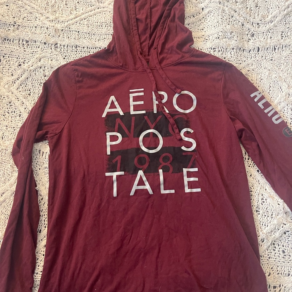 Maroon long sleeve Aeropostale shirt, with hood.